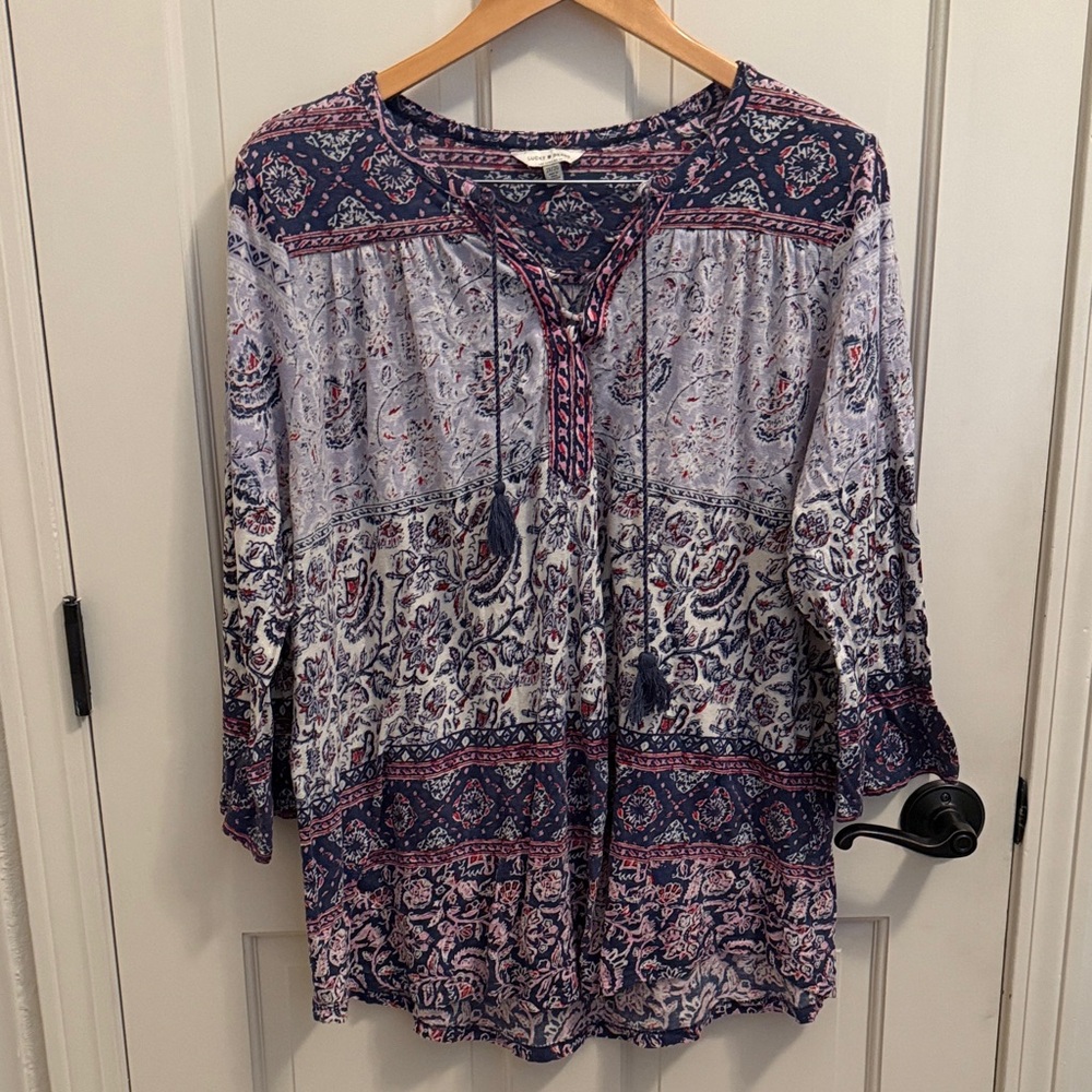 Lucky Brand Women's Paisley Blouse - Blue and Pink